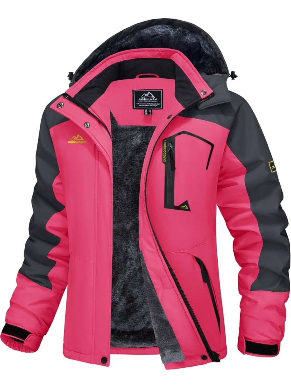 Women Rose Grey Band Collar Multiple Pockets Insulated Thermal Ski Jackets